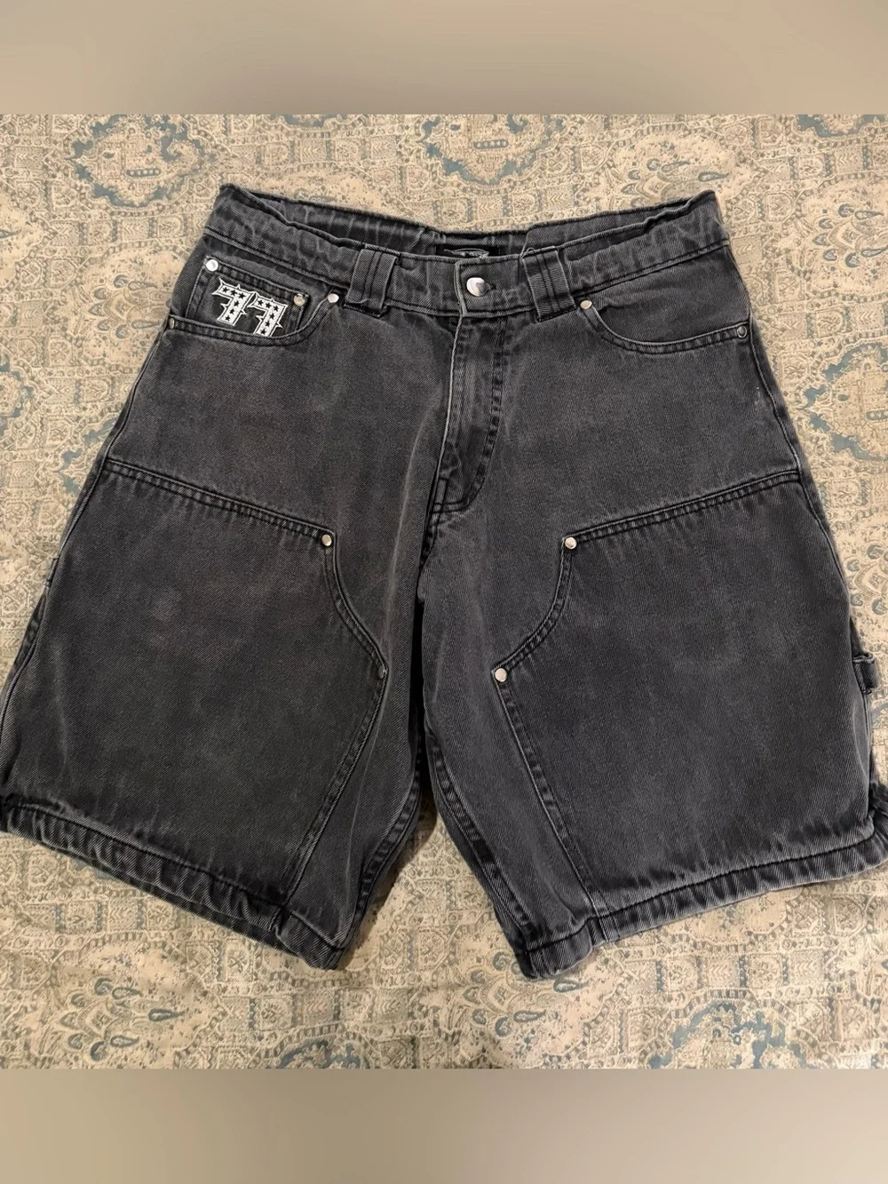 Seven7 Black Washed Cargo Denim Shorts